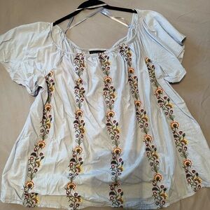 Lane Bryant Blue Floral Embroidered Blouse